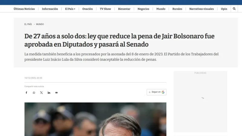 Paraguassu FM 87.9 — Câmara dos Deputados aprova projeto que reduz penas de condenados por atos golpistas A aprovação do “PL da Dosimetria” pela Câmara dos Deputados, que pode reduzir as penas do ex-presidente Jair Bolsonaro e outros condenados por atos golpistas repercutiu na imprensa internacional nesta quarta-feira (10). Condenado pelo STF por golpe de Estado, Bolsonaro está preso desde novembro. ✅ Siga o canal de notícias internacionais do g1 no WhatsApp Os jornais internacionais mencionaram que o PL pode reduzir “drasticamente” a pena de Bolsonaro e deram destaque ao caos que tomou a sessão na Câmara em alguns momentos. O projeto será agora [&hellip;]
