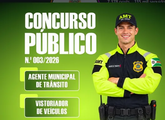 Morada FM — Prefeitura de Rio Verde divulgou o edital de n° 003/2026 para os cargos de Agente Municipal de Trânsito e Vistoriador de Veículos. As inscrições terão início no dia 18, com duração até o dia 19 de setembro. Você que tem o sonho de passar em um concurso, se prepare, confira o edital e fique atento aos prazos.