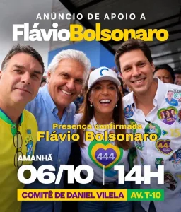 Morada FM — O governador reeleito de Goiás, Daniel Vilela (MDB), declarou nesta segunda-feira (5) ser favorável ao apoio ao candidato do PL à Presidência da República, Flávio Bolsonaro, no segundo turno das eleições.